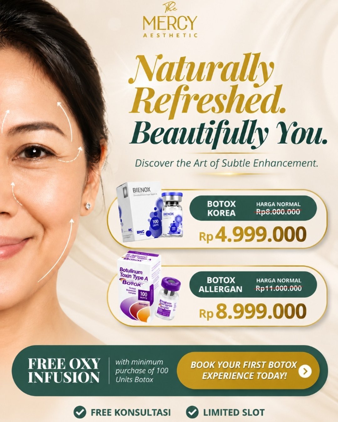 Promo Botox 100 Unit mulai Rp 4.999.000 gratis Oxy Infusion di The Mercy Clinic