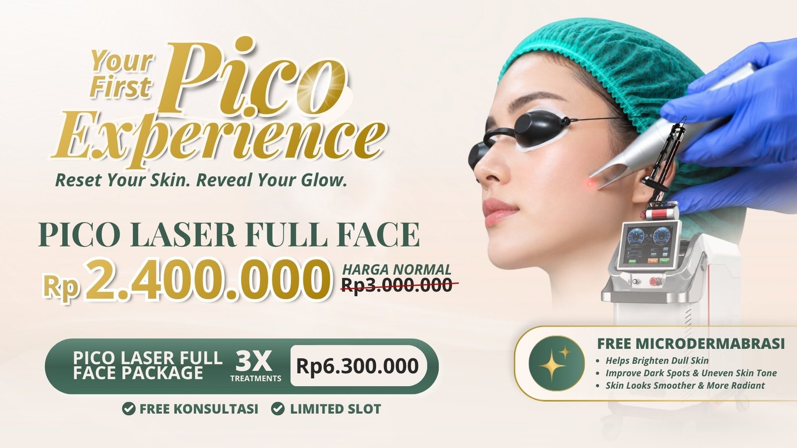 Promo Pico Laser Full Face di The Mercy Clinic untuk mencerahkan kulit wajah dan memudarkan noda hitam