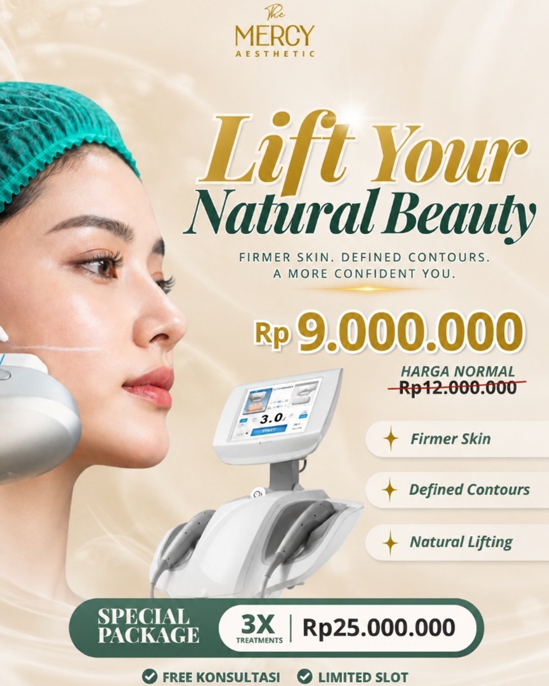 Promo Ultralift Full Face Rp 9 juta dari harga normal Rp 12 juta di The Mercy Clinic
