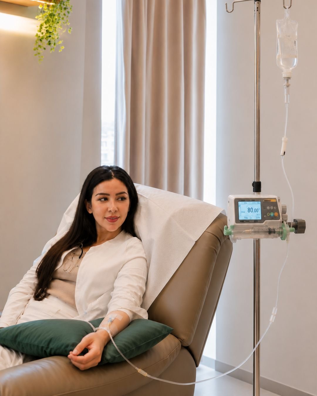 Pasien menjalani terapi infus stemcell di ruang perawatan The Mercy Clinic